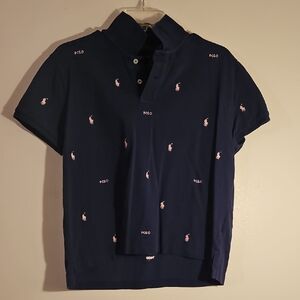 Polo by Ralph Lauren Navy Polo with Pink Pony Embroidery